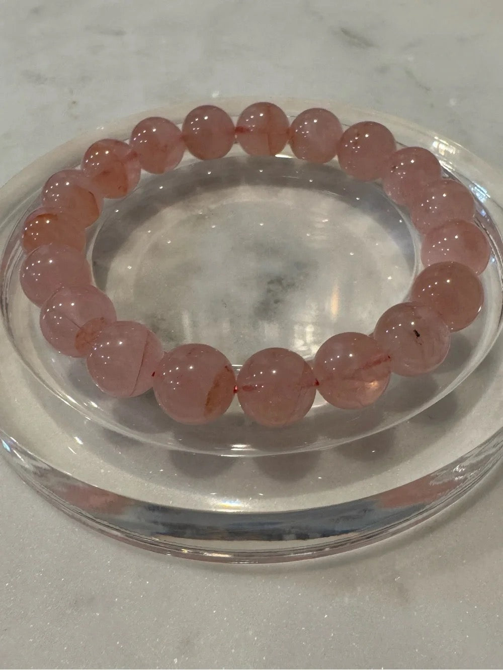 Pink Beaded Quava Quartz Stretch Bracelet