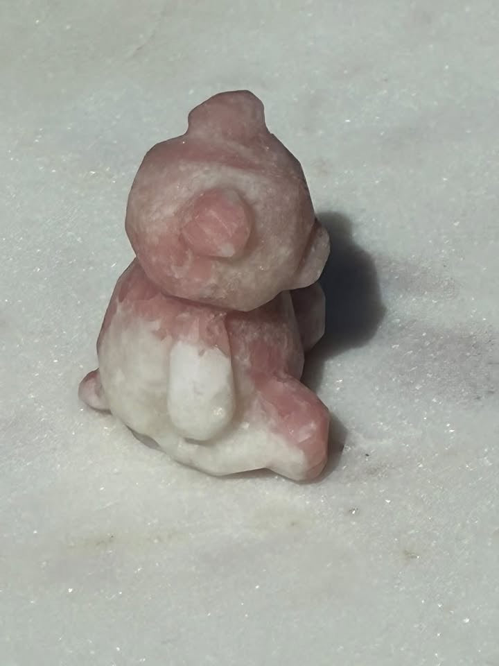 Pink-Opalite Hand-Carved Teddy Bear