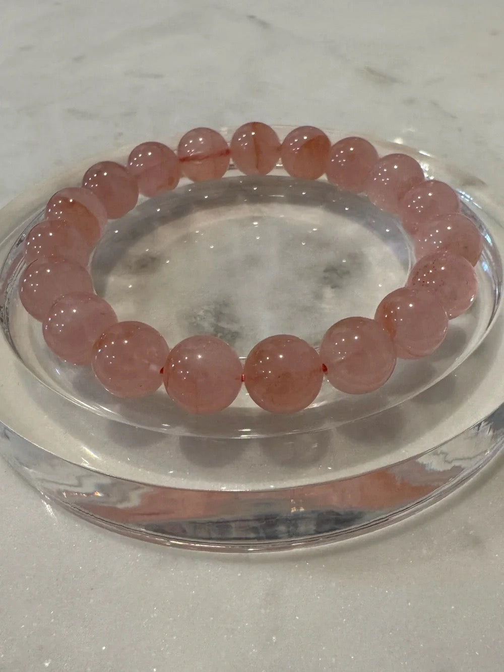 Pink Beaded Quava Quartz Stretch Bracelet