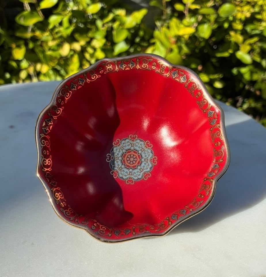 Blue, Red & Gold Handmade Porcelain Jianzhan Teacup