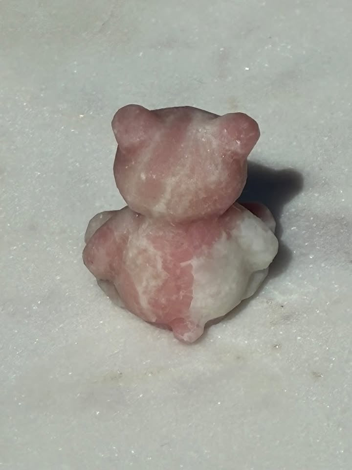 Pink-Opalite Hand-Carved Teddy Bear