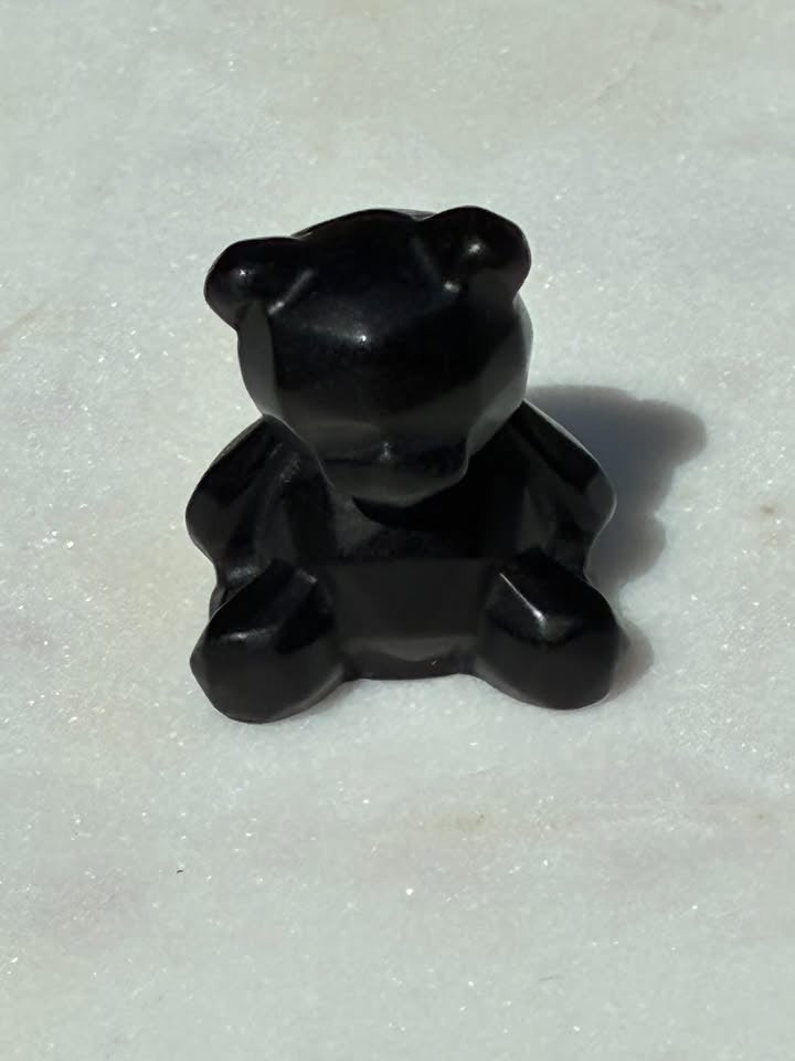 Black Obsidian Hand-Carved Teddy Bear