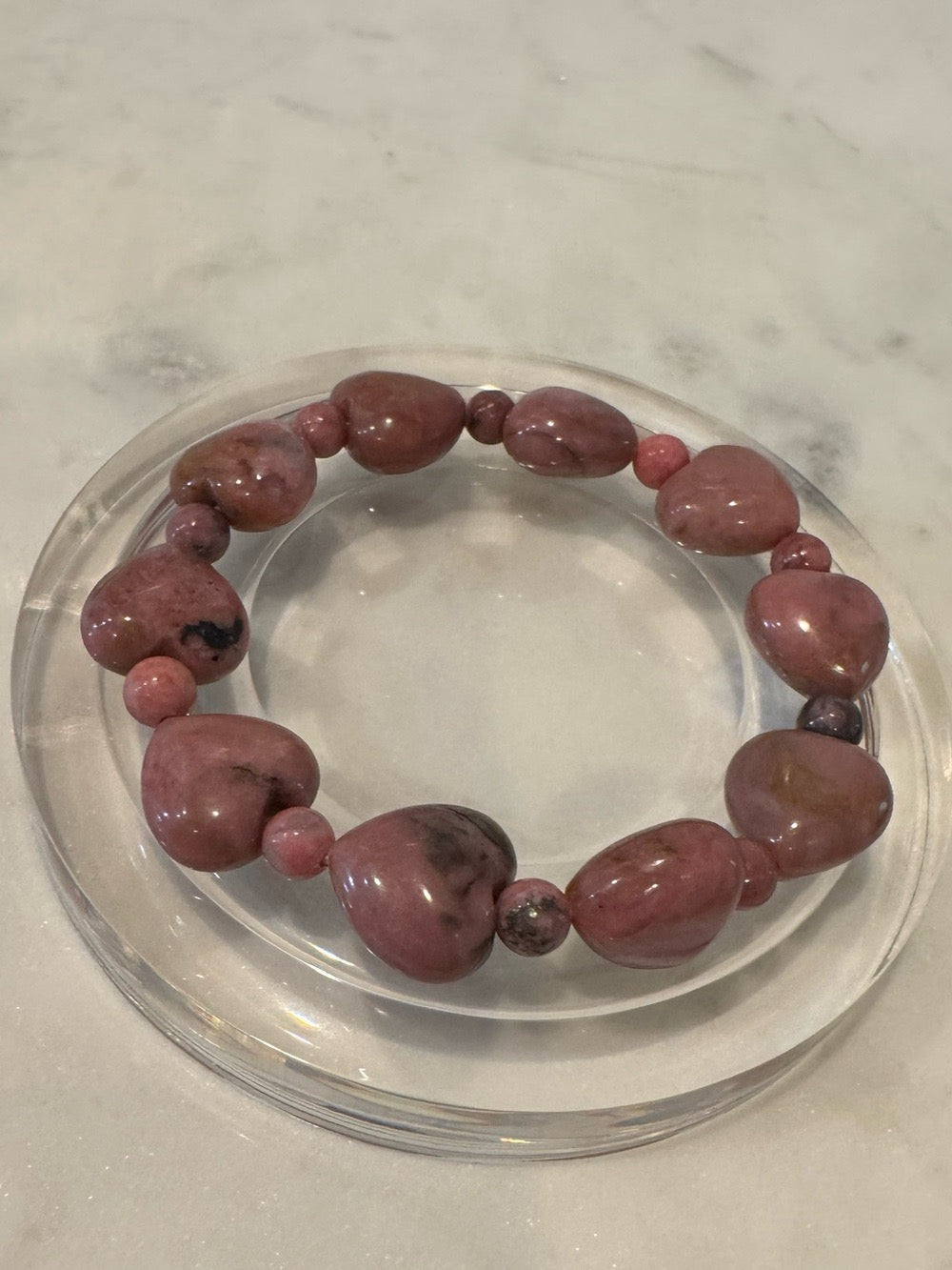 Heart Beaded Black Matrix Rhodonite Stretchy Bracelet (Russia)