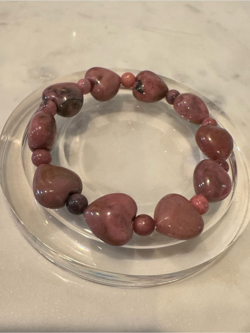 Heart Beaded Black Matrix Rhodonite Stretchy Bracelet (Russia)