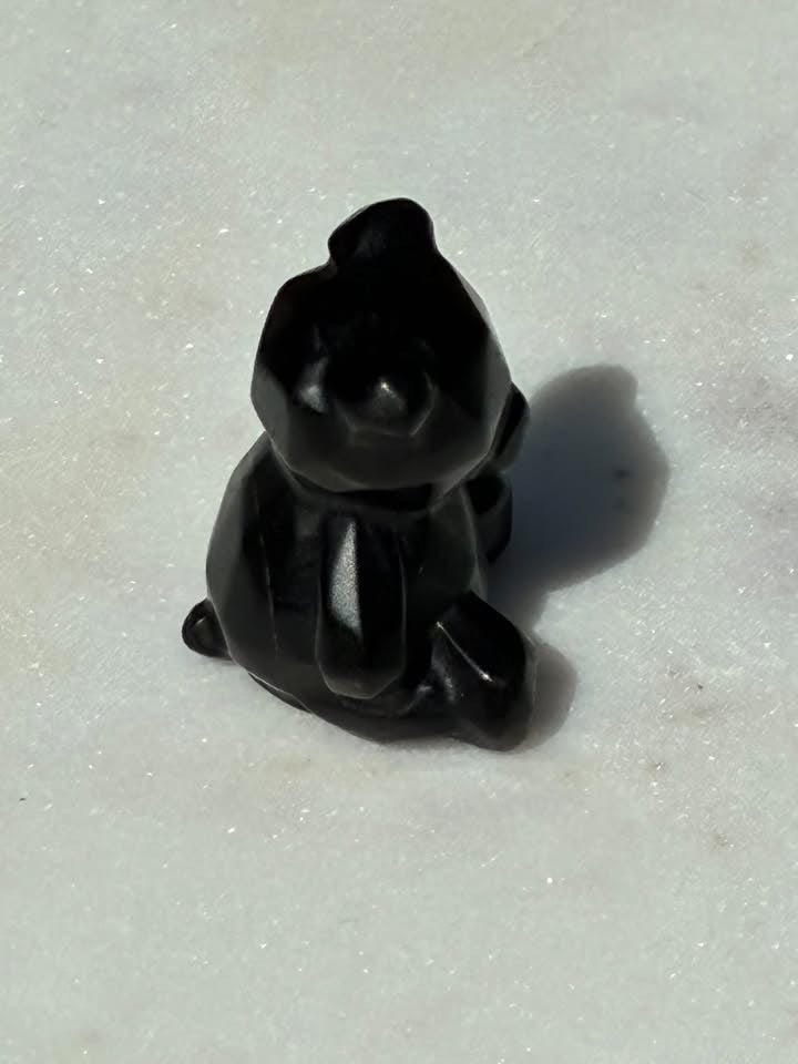 Black Obsidian Hand-Carved Teddy Bear