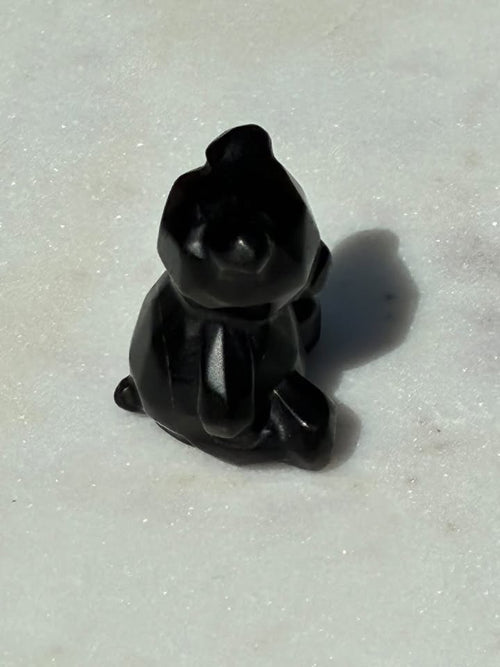 Black Obsidian Hand-Carved Teddy Bear