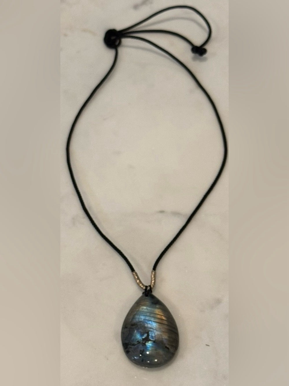 Genuine Iridescent Labradorite Teardrop Pendant Necklace