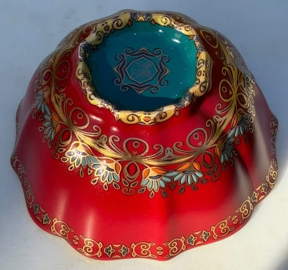 Red, Teal & Gold Handmade Porcelain Jianzhan Teacup