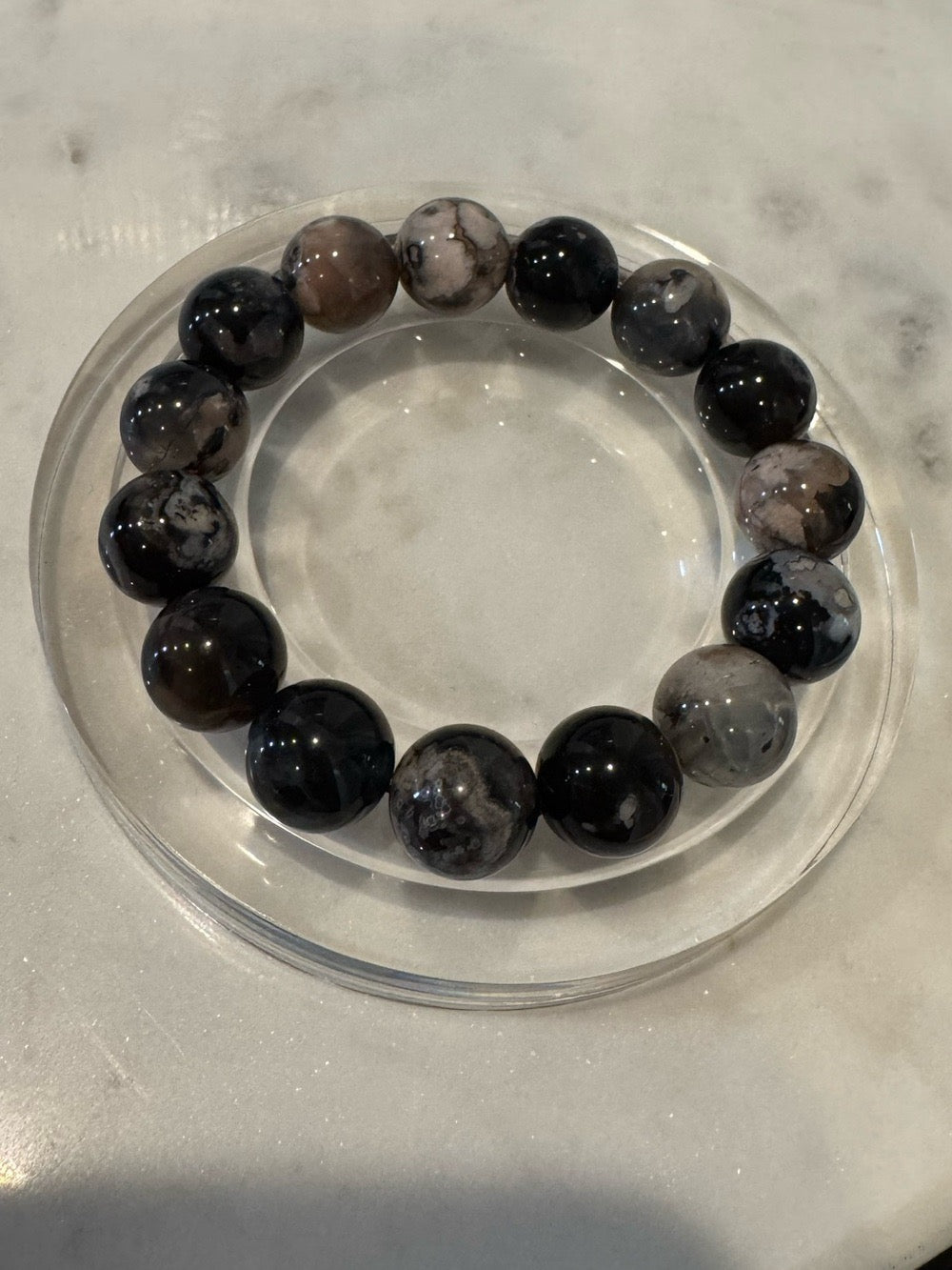 Black Flower Agate Stretchy Bracelet