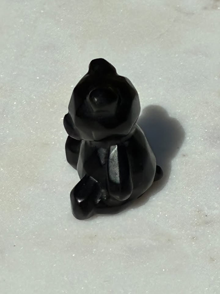 Black Obsidian Hand-Carved Teddy Bear