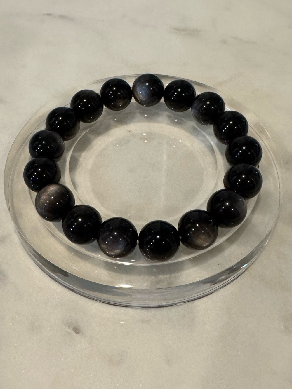 Natural Silver Obsidian Stretchy Bracelet