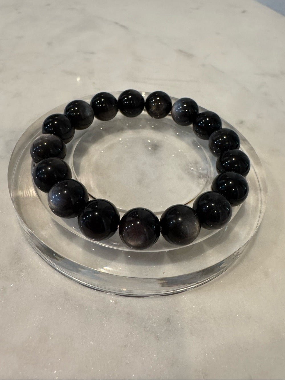 Natural Silver Obsidian Stretchy Bracelet