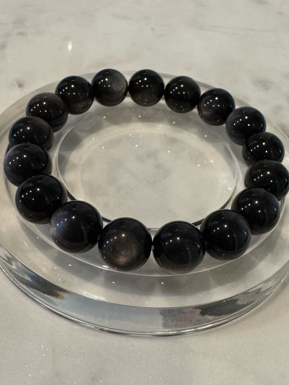 Natural Silver Obsidian Stretchy Bracelet