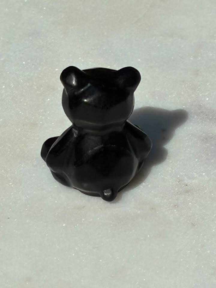Black Obsidian Hand-Carved Teddy Bear