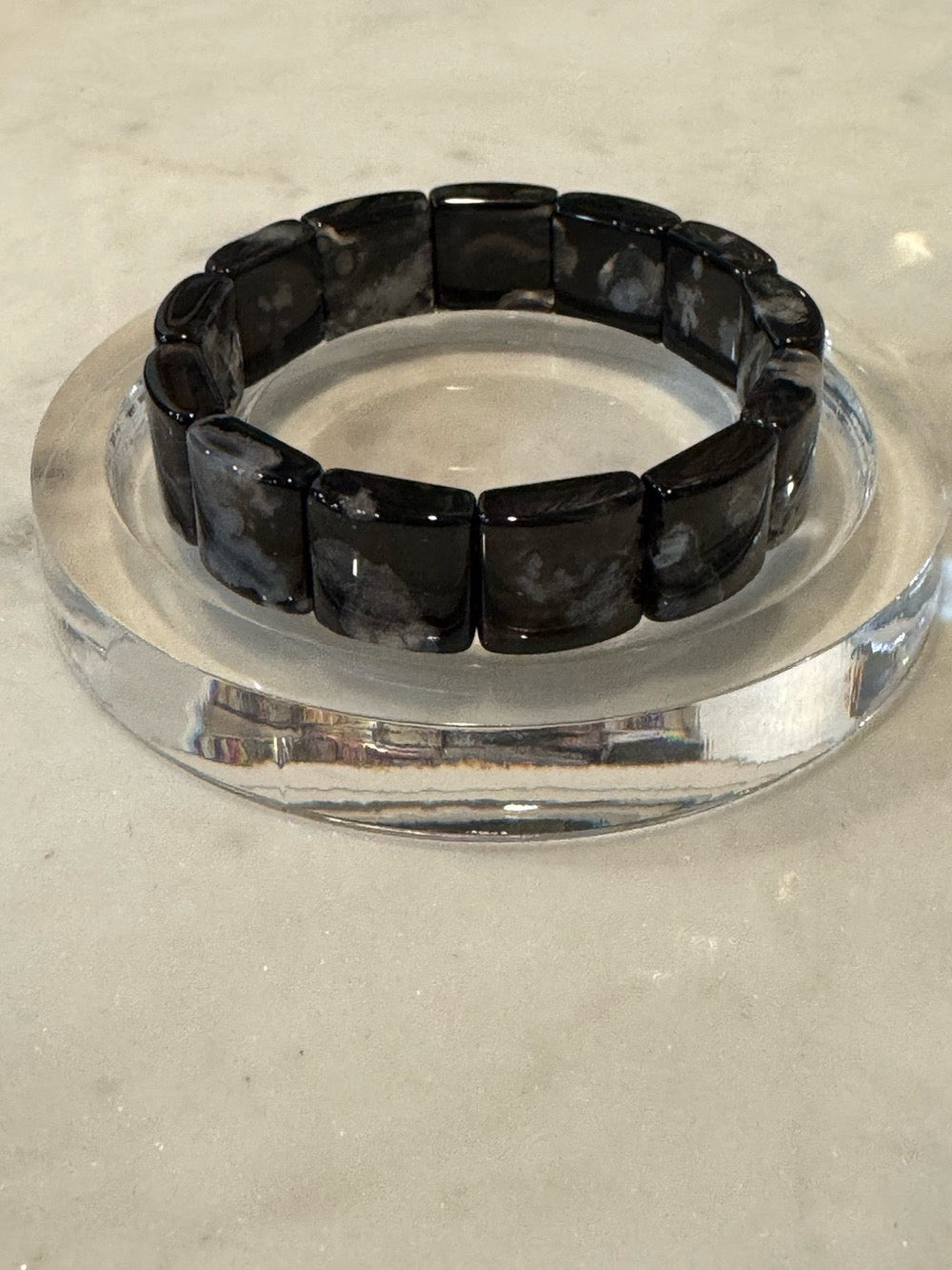Black Sukura Stretch Bangle: Natural Blossom Sakura Crystal