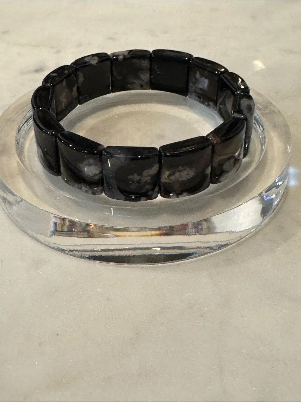 Black Sukura Stretch Bangle: Natural Blossom Sakura Crystal