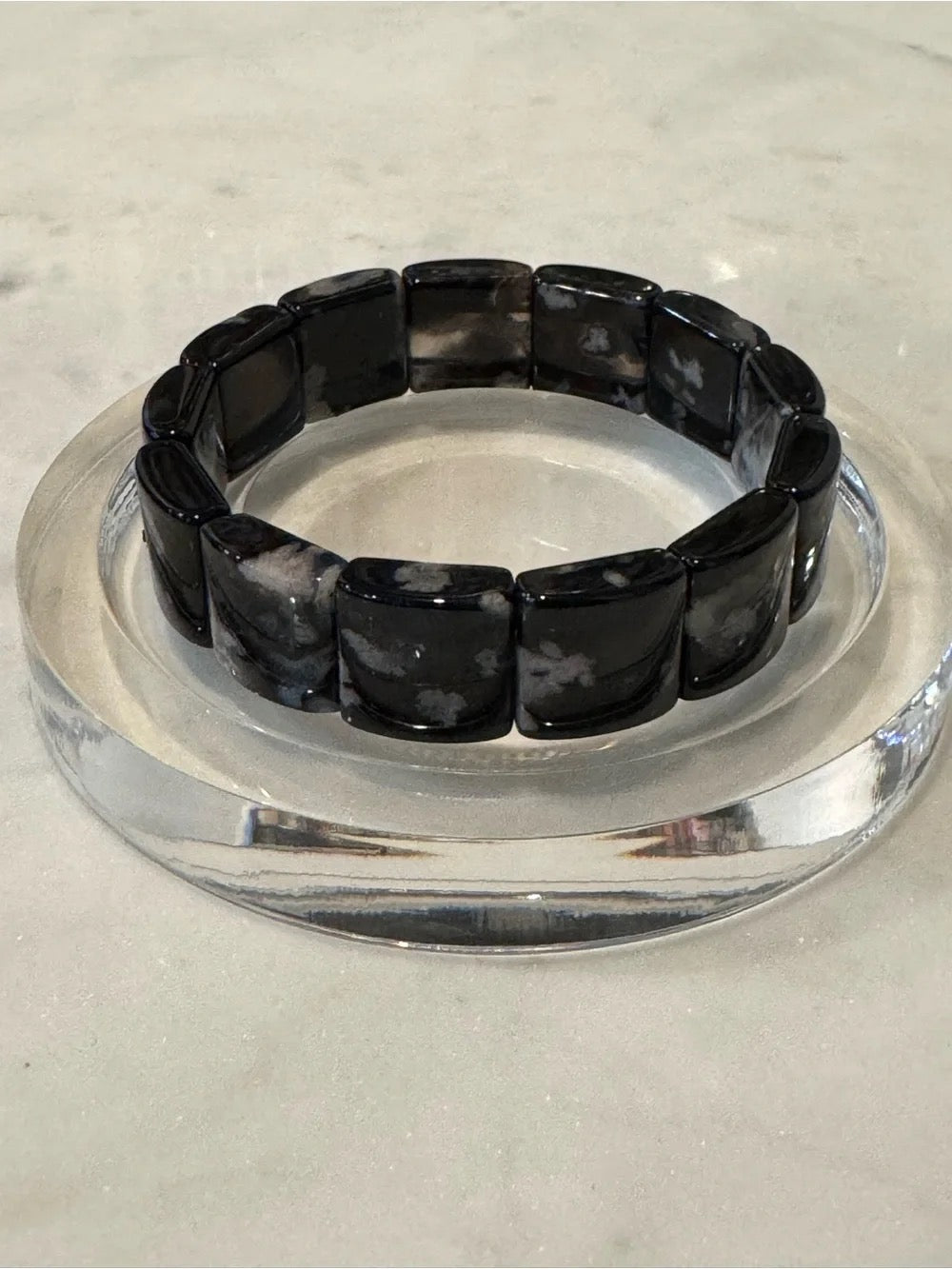 Black Sukura Stretch Bangle: Natural Blossom Sakura Crystal