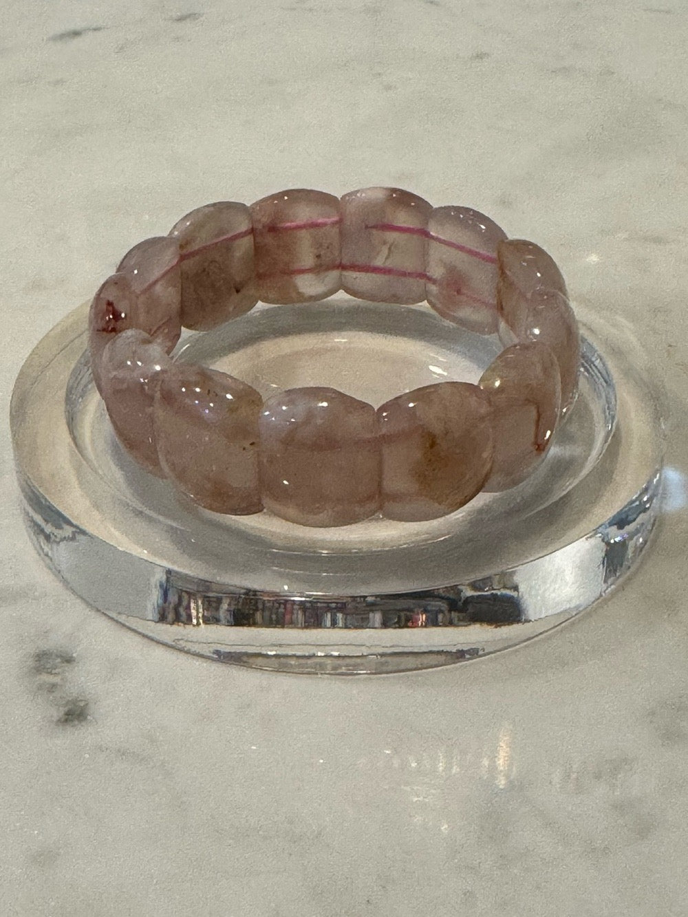 Pink Flower Agate Stretch Bangle - Natural Blossom Sakura Crystal