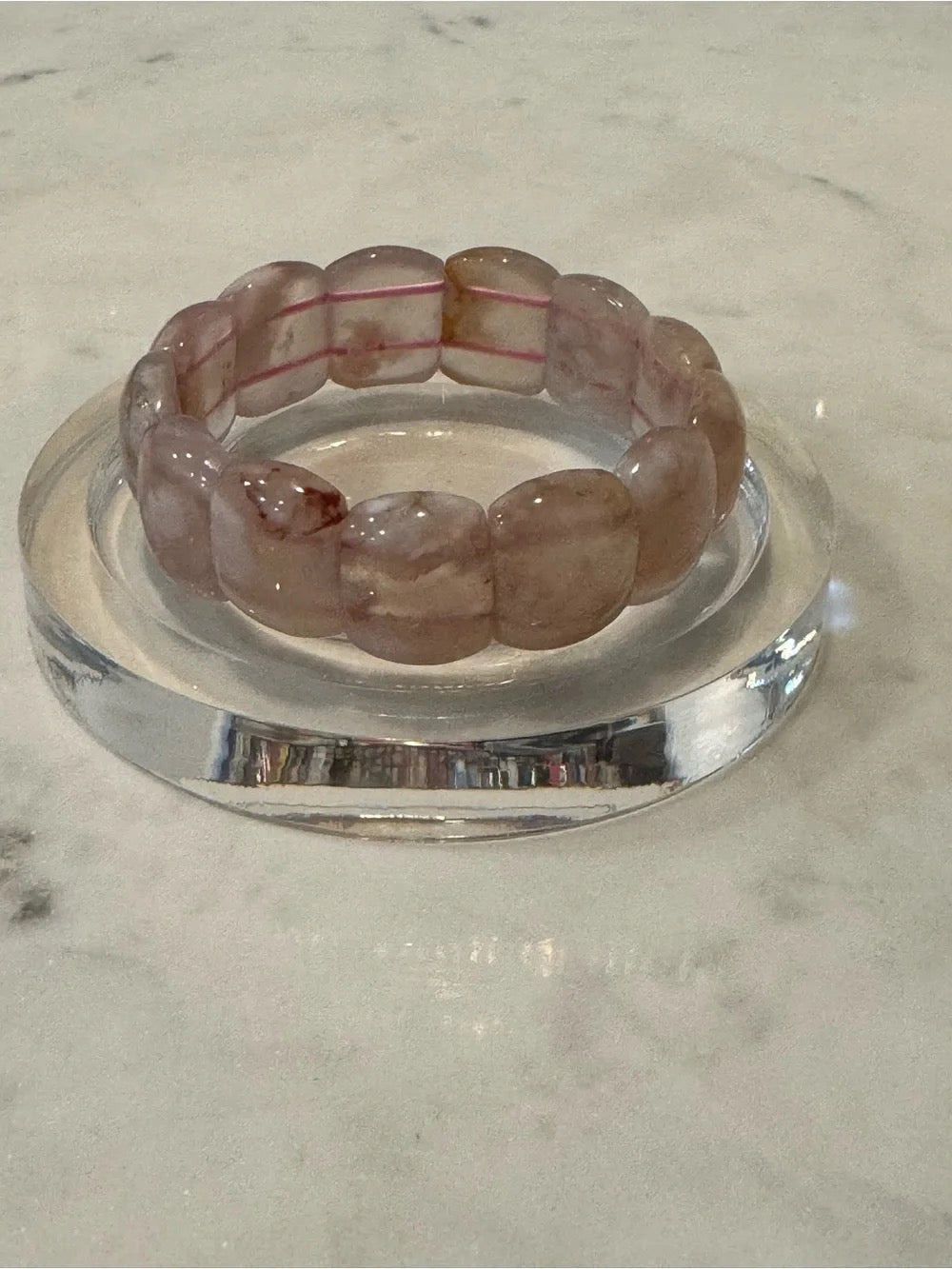 Pink Flower Agate Stretch Bangle - Natural Blossom Sakura Crystal