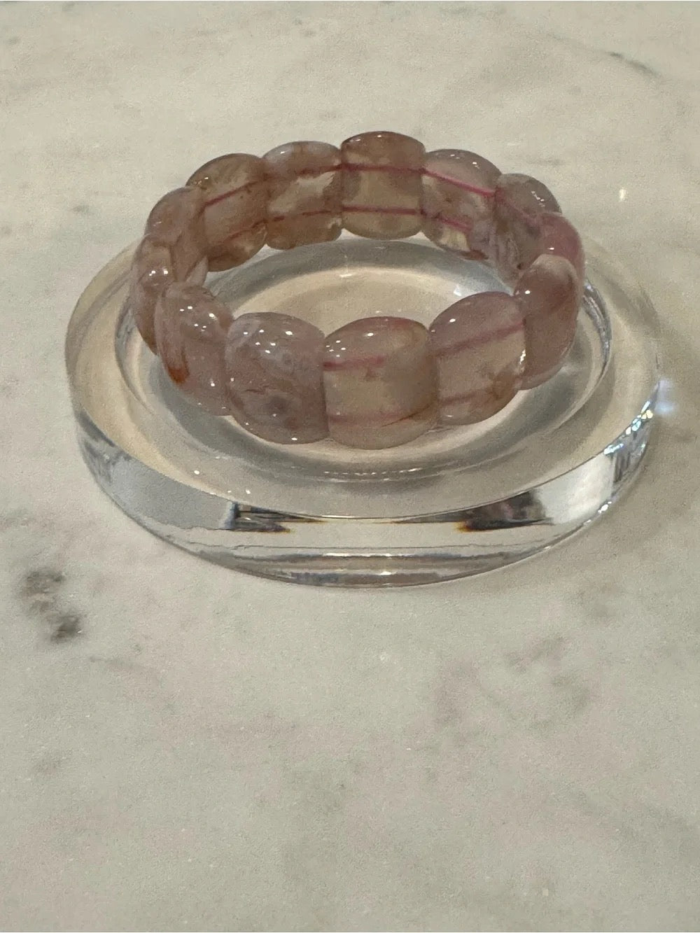 Pink Flower Agate Stretch Bangle - Natural Blossom Sakura Crystal