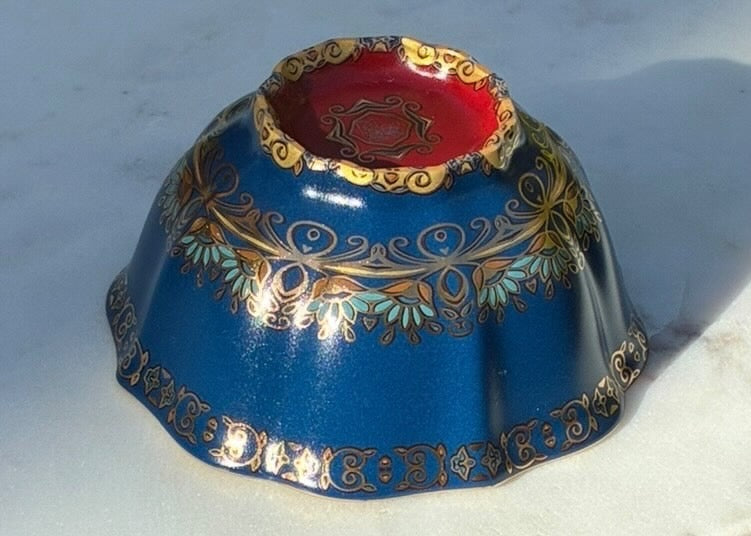 Blue, Red & Gold Handmade Porcelain Jianzhan Teacup