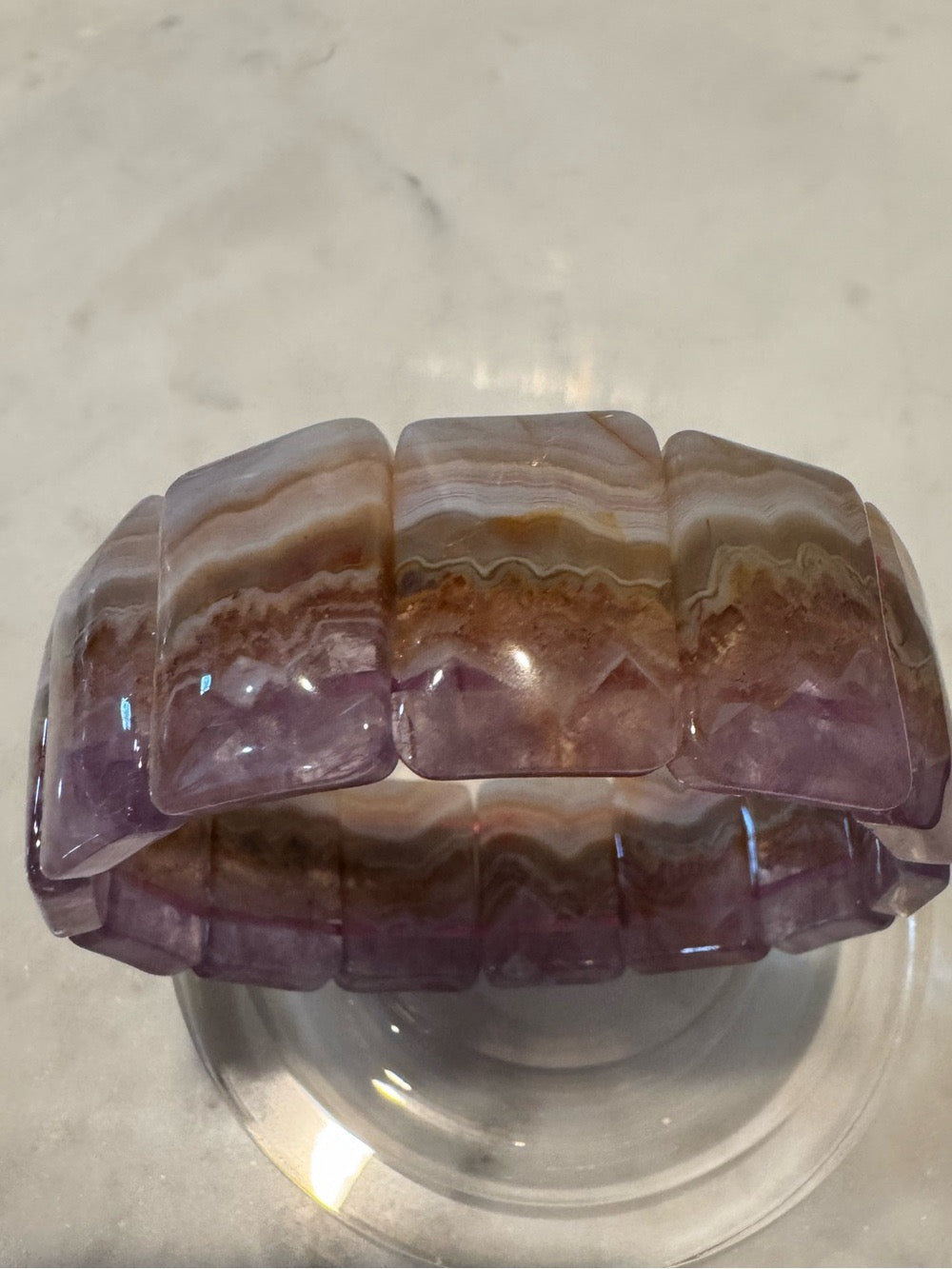 Aurora Agate Stretch Bangle Bracelet - Purple and Brown