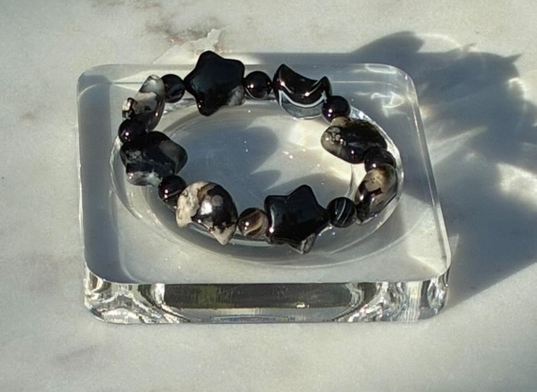 Natural Black Sukura Agate Celestial Bracelet