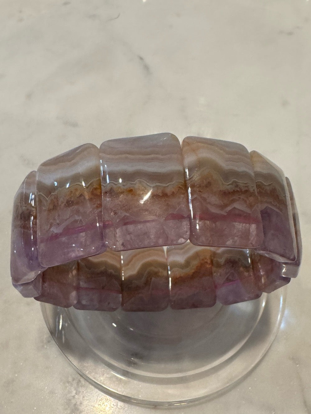 Aurora Agate Stretch Bangle Bracelet - Purple and Brown