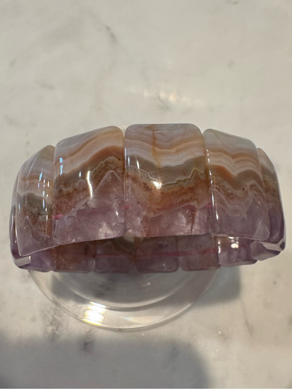 Aurora Agate Stretch Bangle Bracelet - Purple and Brown