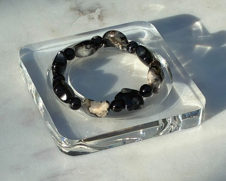Natural Black Sukura Agate Celestial Bracelet