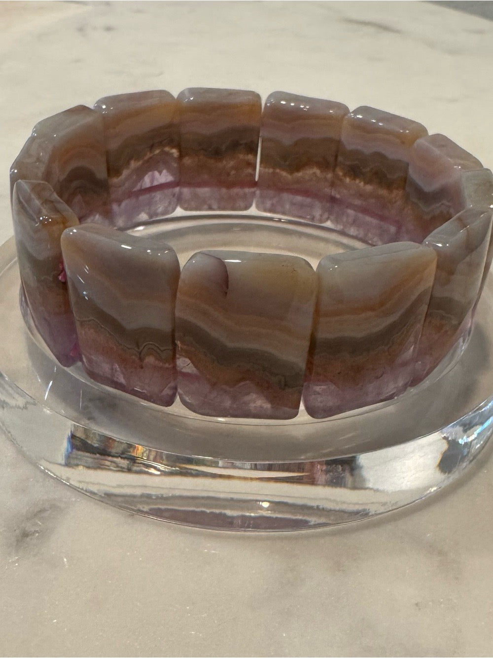 Aurora Agate Stretch Bangle Bracelet - Purple and Brown