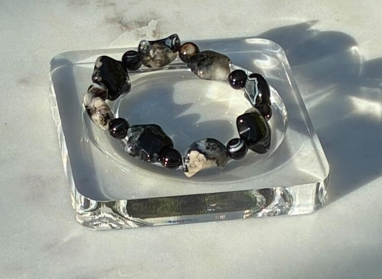 Natural Black Sukura Agate Celestial Bracelet