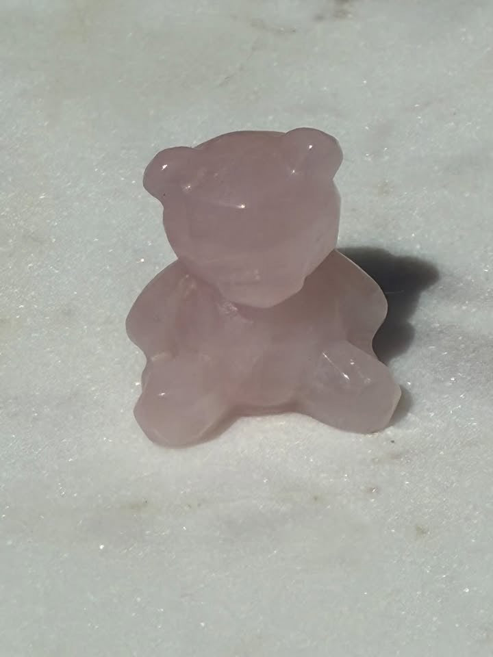 Rose Quartz Hand-Carved Teddy Bear