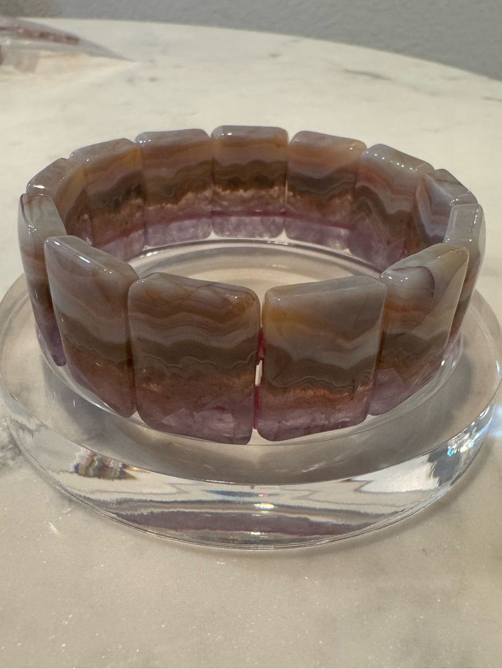Aurora Agate Stretch Bangle Bracelet - Purple and Brown