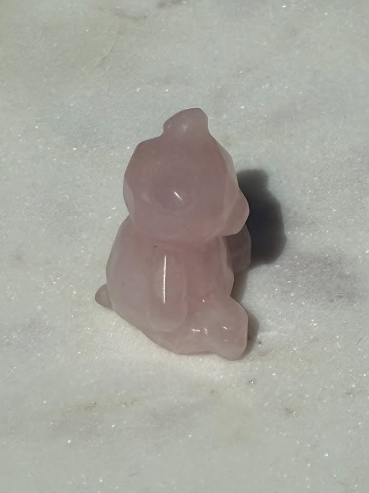 Rose Quartz Hand-Carved Teddy Bear