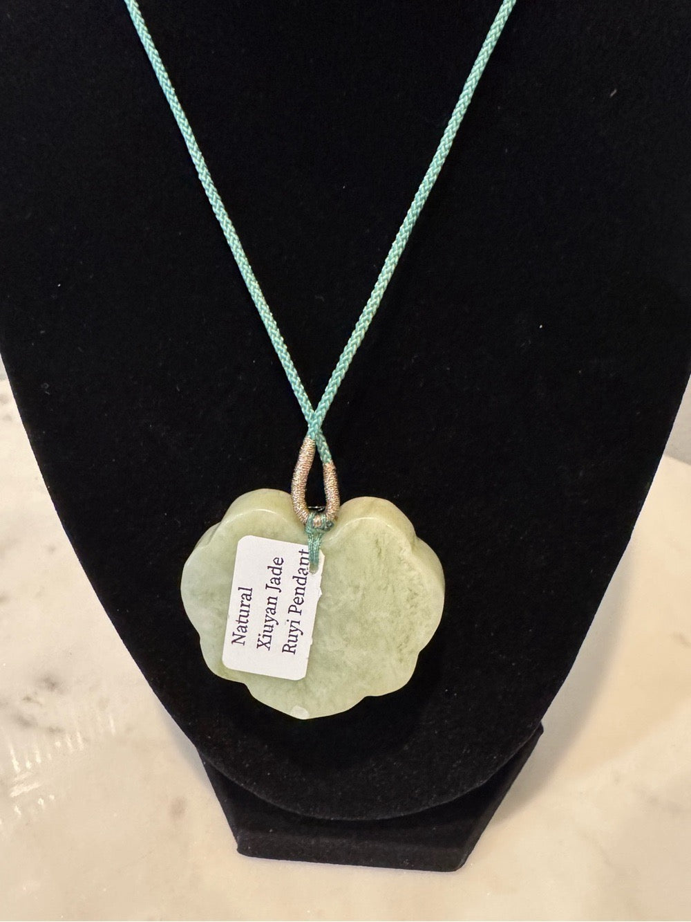 Green Natural Xiuyan Jade Rubi Carved Pendant Necklace