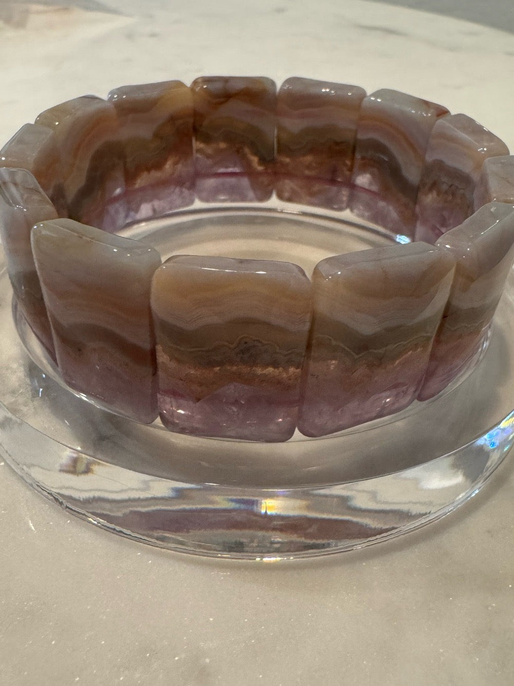 Aurora Agate Stretch Bangle Bracelet - Purple and Brown