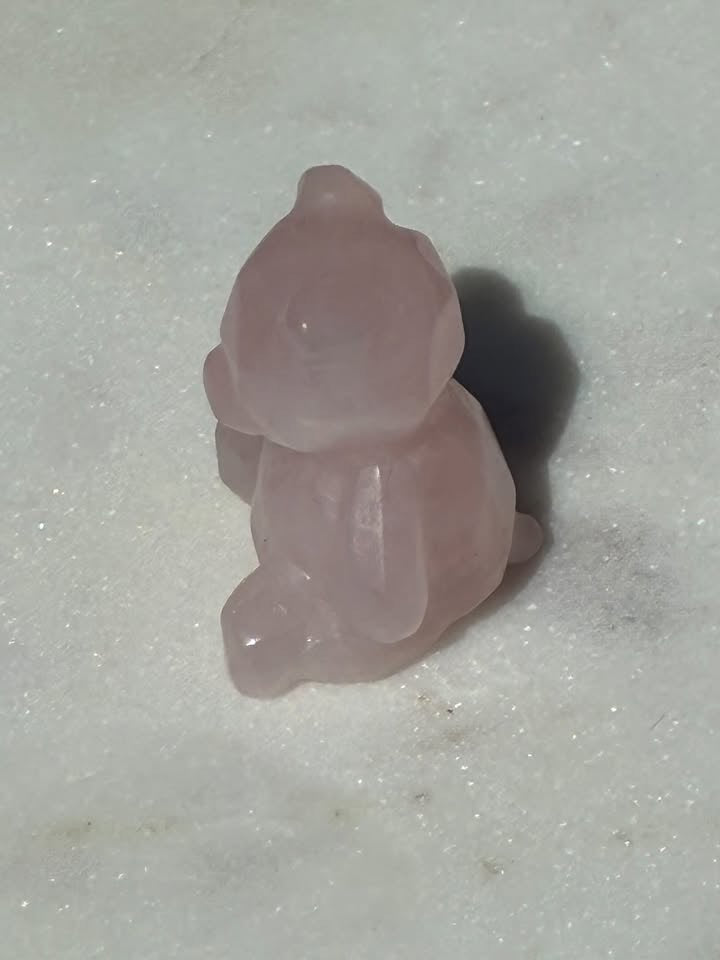 Rose Quartz Hand-Carved Teddy Bear