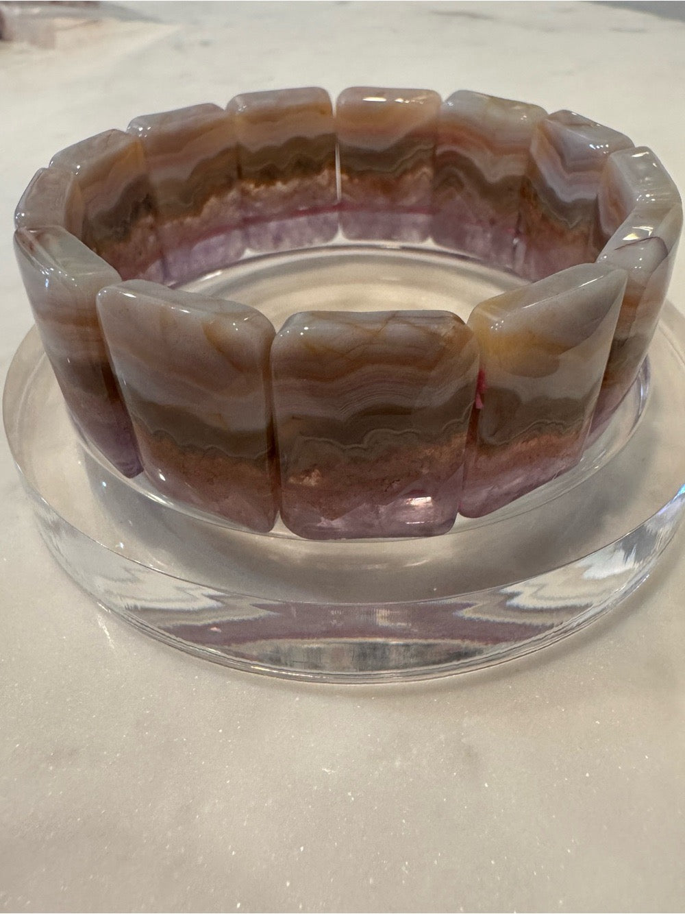 Aurora Agate Stretch Bangle Bracelet - Purple and Brown
