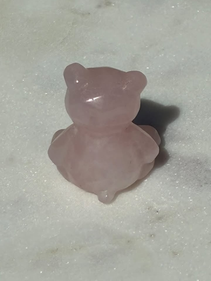 Rose Quartz Hand-Carved Teddy Bear