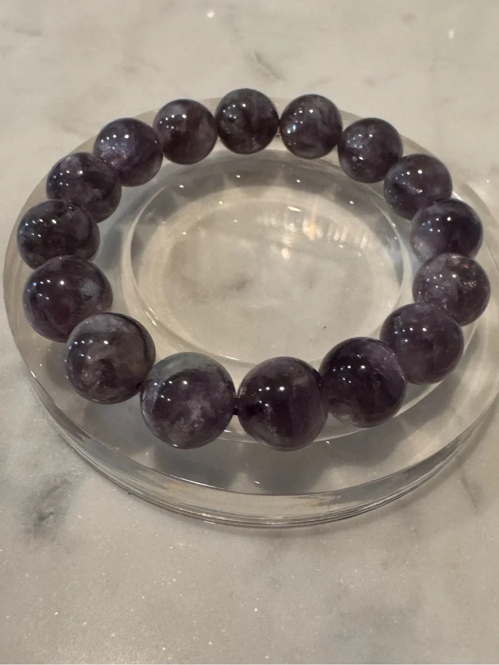 Polished Purple Silver Muscovite Bead Stretch Bracelet