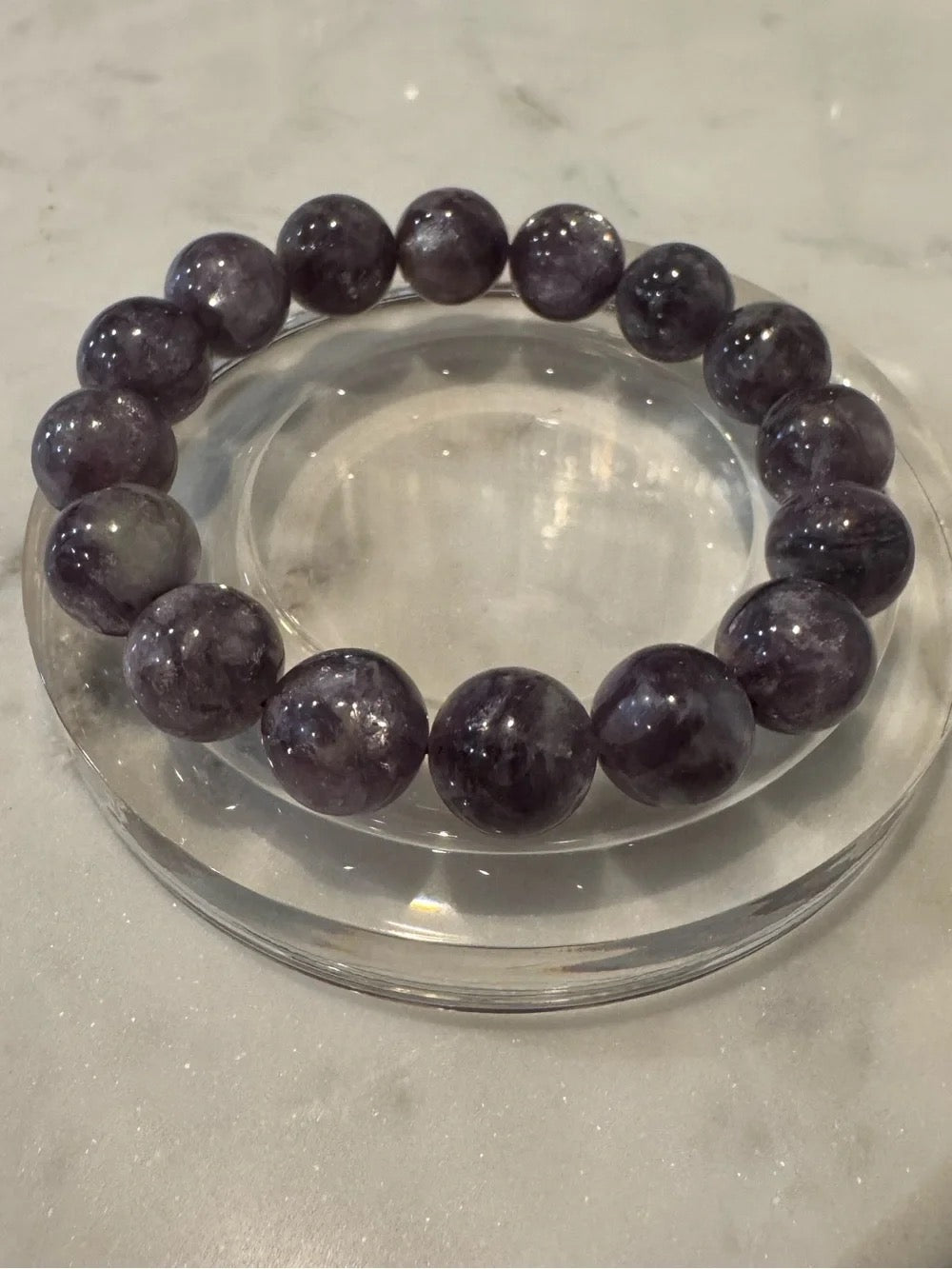 Polished Purple Silver Muscovite Bead Stretch Bracelet