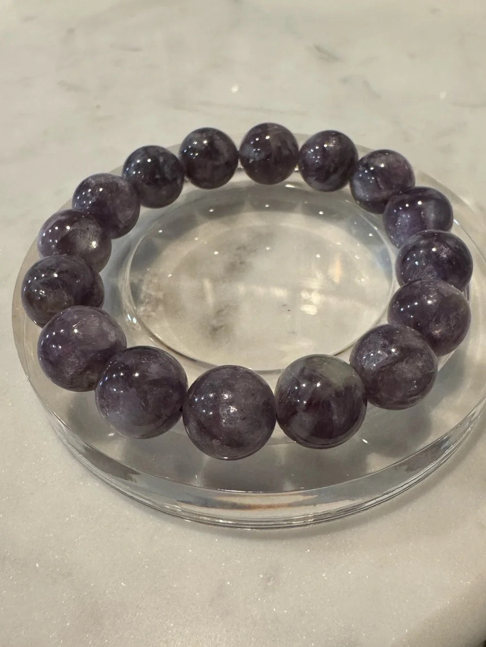 Polished Purple Silver Muscovite Bead Stretch Bracelet