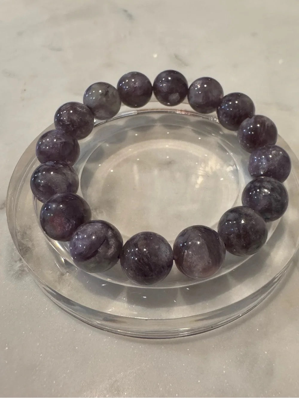 Polished Purple Silver Muscovite Bead Stretch Bracelet