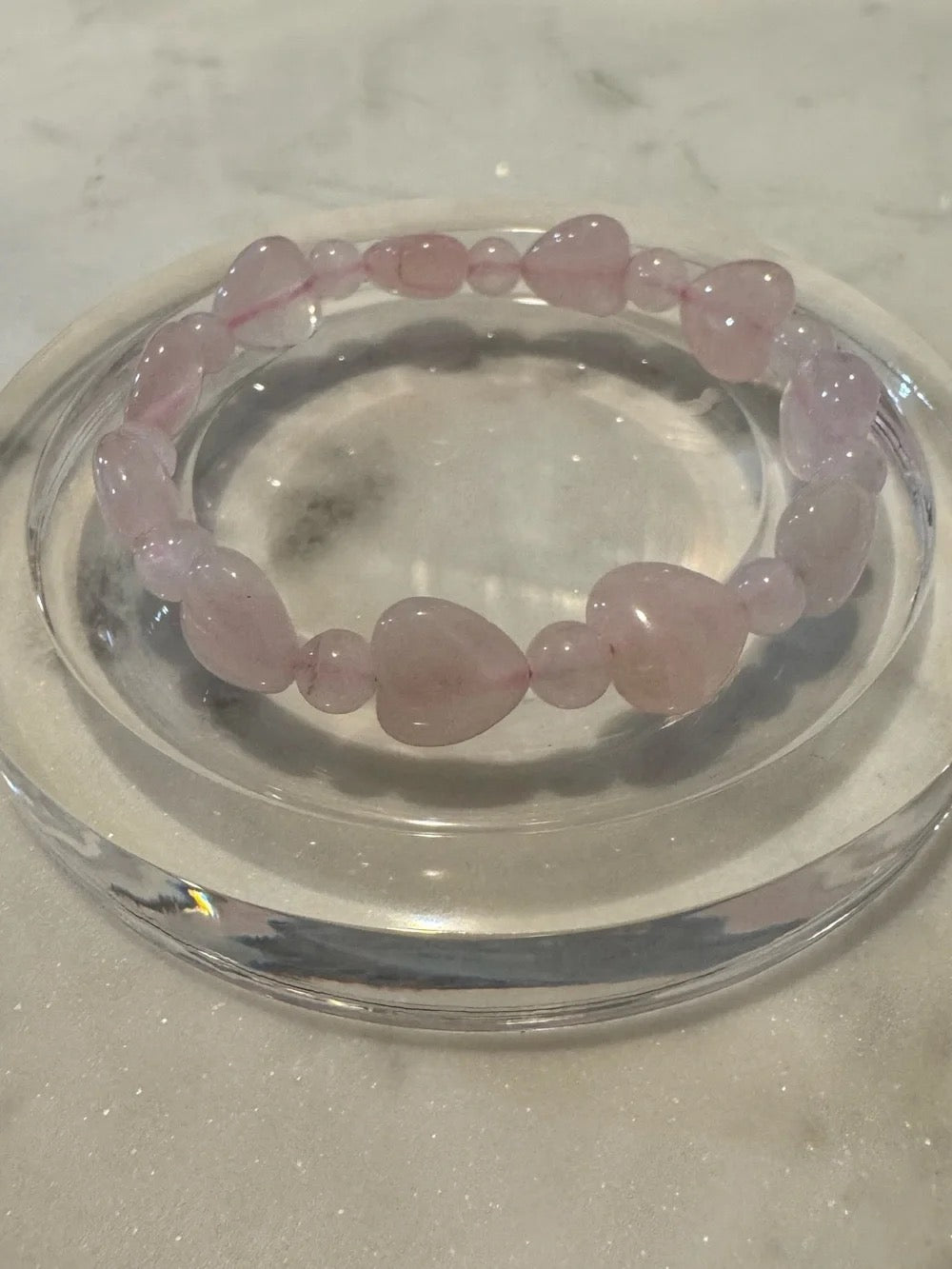 Delicate Madagascar Heart Shaped Bead Rose Quartz Stretch Bracelet - Pink