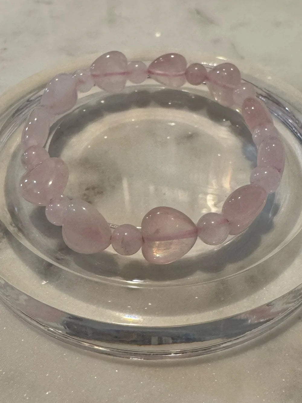 Delicate Madagascar Heart Shaped Bead Rose Quartz Stretch Bracelet - Pink