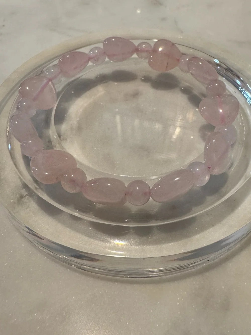 Delicate Madagascar Heart Shaped Bead Rose Quartz Stretch Bracelet - Pink