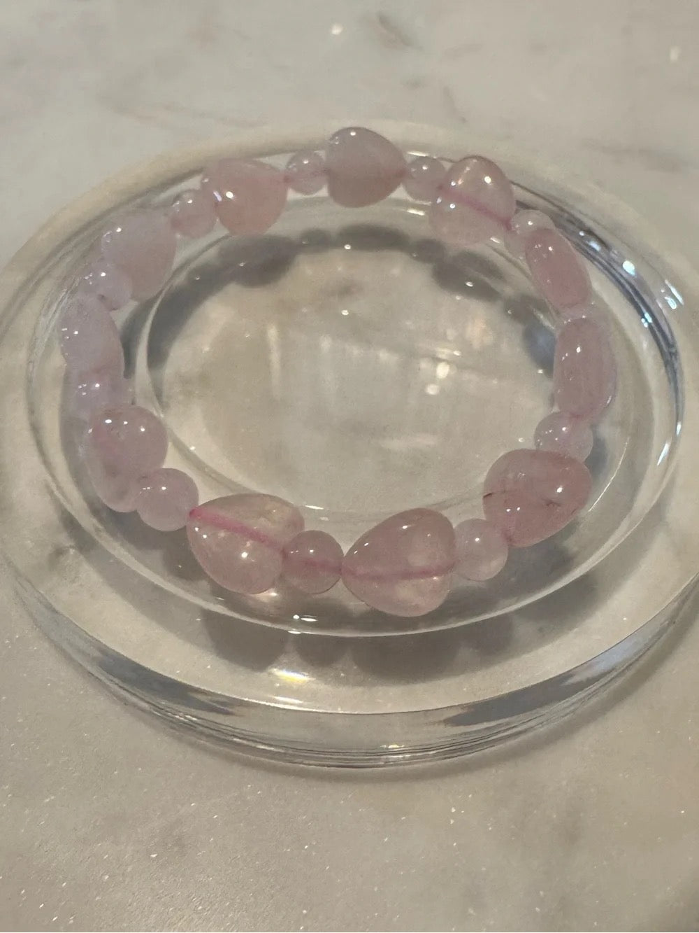 Delicate Madagascar Heart Shaped Bead Rose Quartz Stretch Bracelet - Pink