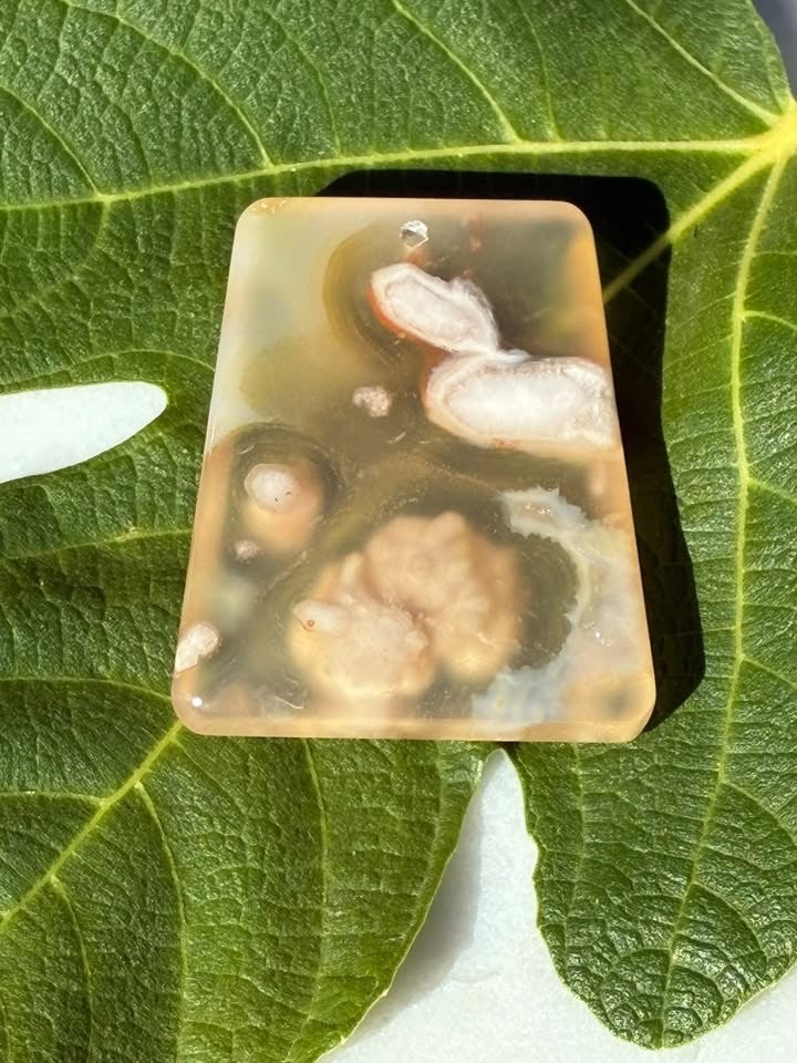 Carved Cherry Blossom Agate Pendant
