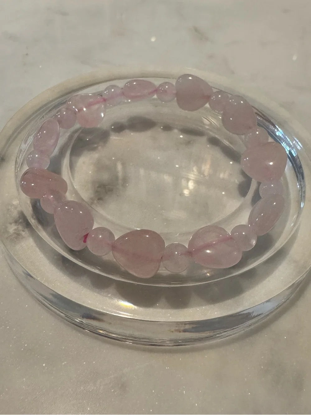 Delicate Madagascar Heart Shaped Bead Rose Quartz Stretch Bracelet - Pink